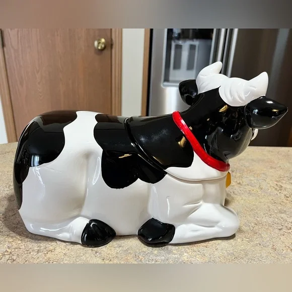 Vintage AMC NY Ceramic Black & White Cow 11 x 6” Cookie Jar Country Farmhouse - Picture 4 of 8